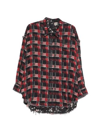 R13 Reversibles Hemd mit geschredderter Naht und tiefem Ausschnitt