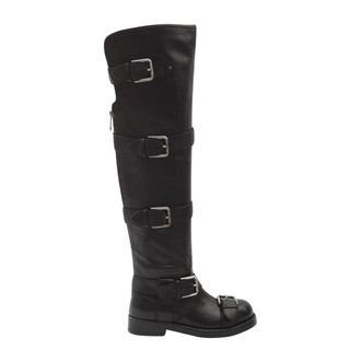 Dolce & Gabbana Over-knee Boots, female, Black, Size: 7 US Buckled Leather Over-the-Knee Boots