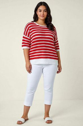 Roman Crochet Stripe Knit Top