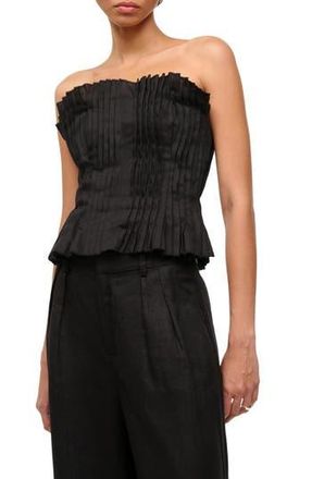 Staud Parma Pleated Strapless Linen Top in Black at Nordstrom Rack, Size 6