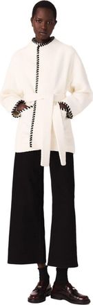 Maje Lined coat with contrasting ribbon in Ecru /Black at Nordstrom, Size 34 Eu