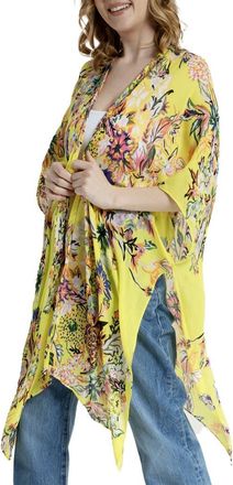 Saachi Floral Print Cropped Cover-Up Kaftan in Yellow at Nordstrom Rack