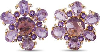 Luxury Bazaar 14K Yellow Gold 0.26ct Diamond Amethyst Flower Earrings MF24-080726