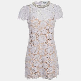 Self Portrait Lilac Lace Embellished Neck Mini Dress
