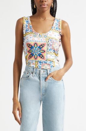 Ramy Brook Indie Tile Print Sleeveless Top in White Piazza at Nordstrom, Size Xx-Small