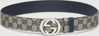 Gucci Reversible Belt With Interlocking G Buckle, Size Gucci 100, Blue, Leather
