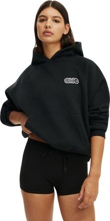 Cotton On Womens Active Plush Premium Graphic Raglan Hoodie in Black Body Wellness at Nordstrom, Size X-Small