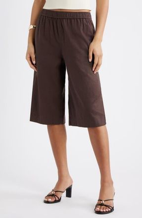 Open Edit Elastic Waist Culottes in Brown Seal at Nordstrom, Size X-Small
