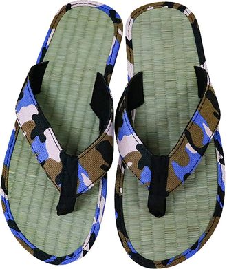 Generic Mens Summer Mat Bottom Slippers Wooden Floor Breathable Camouflage Canvas Slippers Indoor Sandals Slippers House Shoes Men Size 13 Wide (Blue, 6.5)