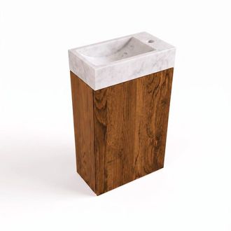 Saniclass Holz Pure Toiletmeubelset - 40x60.5cm - 1 deur - fontein natuursteen marmer - kraangat rechts - walnut pure