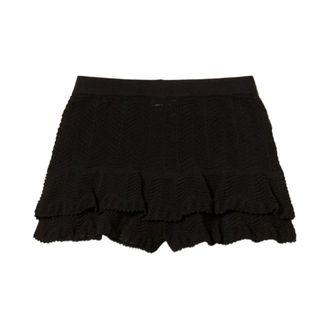 Twinset Short Skirts, female, Black, Size: XS Knitted Ruffled Shorts