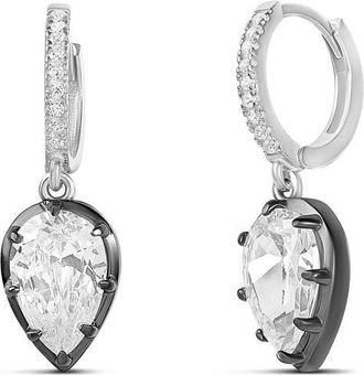 SHYMI Pav&eacute; Pear Drop Huggie Hoop Earrings in Silver at Nordstrom