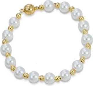 Savvy Cie Jewels Faux Pearl Beaded Station Magnetic Bracelet in Gold at Nordstrom Rack