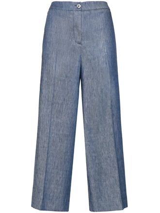 Elena Miro Mariniere Wide-Leg Cropped Blue Pants