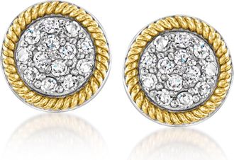 Ross-Simons Diamond Cluster Earrings in Sterling Silver and 14kt Yellow Gold