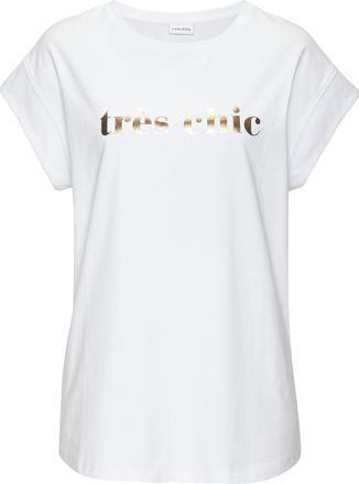 Lascana Kurzarmshirt LASCANA, Damen, Gr. 32/34, blau (wei&szlig;), Jersey, Obermaterial: 100% Baumwolle, unifarben mit Farbeinsatz, figurumspielend h&uuml;ftlang, Rundha