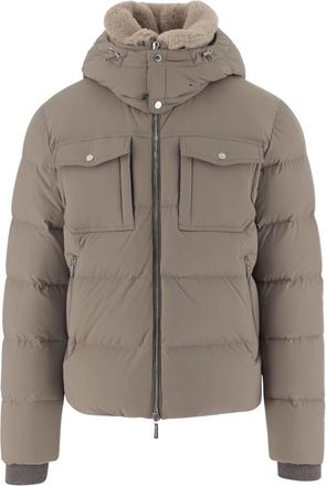 Moorer Nylon Donsjas Hoge Kraag Capuchon - Heren - Winterjassen - Beige - L - Nylon - Jassen