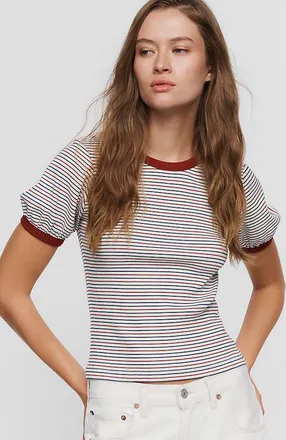 Rag & Bone Cotton Blend Rib Stripe Crewneck Tee