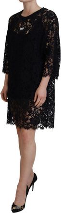 Dolce & Gabbana Womens Black Floral Lace Cotton Shift Mini Dress