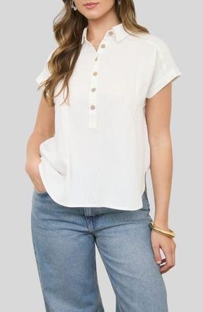 Blu Pepper Collared Gauze Top in Oatmeal at Nordstrom Rack, Size Medium