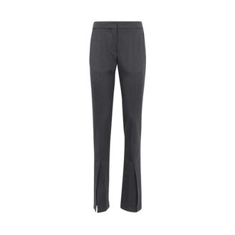 Off-white Suit Trousers, female, Black, M, Wool Blend Straight-Leg Trousers with Slits