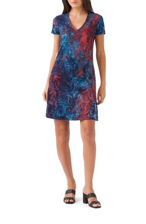Karen Kane Tie Dye Burnout A-Line Dress in Navy/Red at Nordstrom, Size X-Large