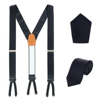 Trafalgar Store Sutton Solid Color Silk Brace Necktie and Pocket Square Set in Black at Nordstrom