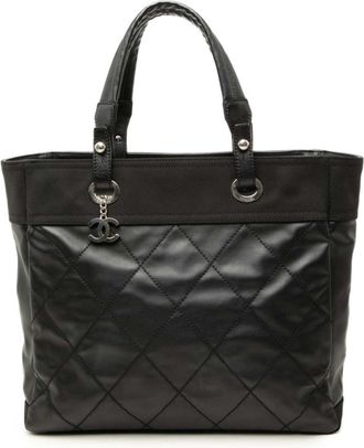 Chanel Black Coated Canvas Leather Tote Bag (Pre-Owned)