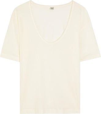 Toteme Scoop-neck Cotton and Silk-blend T-shirt - White - S (UK8-10 / S)
