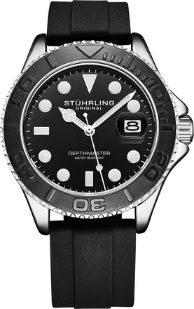 St&uuml;hrling Mens Depthmaster 4072 Aquadiver 42mm - Black & Silver Stainless Steel - One Size