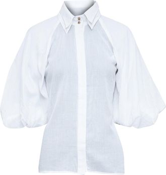 Aje Aje cotton Victorian puff sleeve double collar shirt