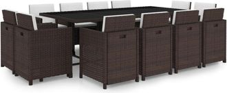 vidaXL Set Comedor De Jard&iacute;n 13 Pzas Y Cojines Rat&aacute;n Sint&eacute;tico Marr&oacute;n Vidaxl
