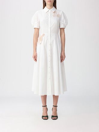 Erdem Cotton Midi Chemisier Dress with Puff Sleeves and Macram&eacute; Inserts