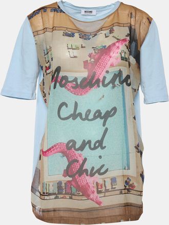 Moschino Cheap & Chic Blue Cotton & Printed Chiffon Paneled T-Shirt