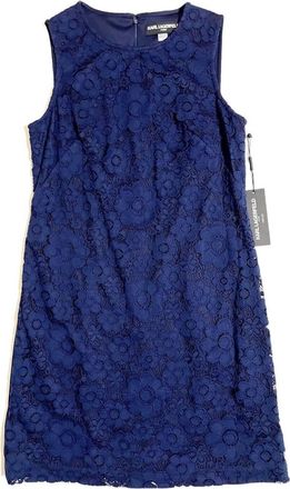 Karl Lagerfeld Womens Floral Lace Front Cocktail Shift Dress In Navy Blue