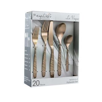 MegaChef La Vague 20 Piece Flatware Utensil Set, Stainless Steel Silverware Metal Service for 4 in Matte Rose Gold at Nordstrom