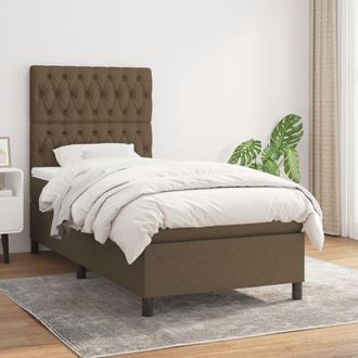 vidaXL Vidaxl - Cama Box Spring Con Colch&oacute;n Tela Marr&oacute;n Oscuro 90x200 Cm