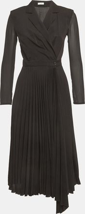 Sandro Black Crepe & Plisse Wrap Style Midi Dress