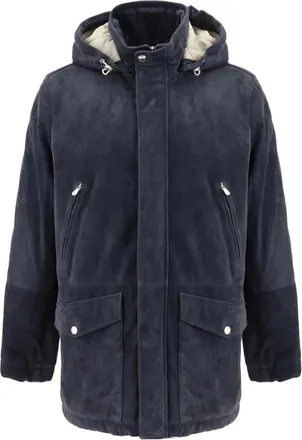 Brunello Cucinelli Navy Leather Puffer Parka, Size 4XL