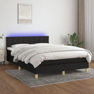 vidaXL Vidaxl - Cama Box Spring Colch&oacute;n Y Luces Led Tela Negro 140x190 Cm