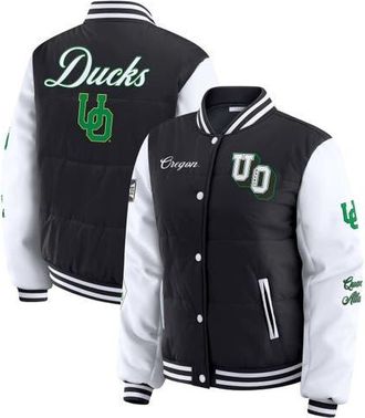 WEAR by Erin Andrews Womens WEAR by Erin Andrews Black Oregon Ducks Varsity Puffer Jacket at Nordstrom, Size Xx-Large