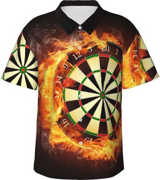 Generic Mens Button Down Casual Shirts Flaming Dart Board Classic Hawaiian Short Sleeve Beach Shirt with Pocket 3XL