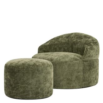 Icon Brand Puf sill&oacute;n con reposapi&eacute;s redondo de tejido chenilla, verde oliva