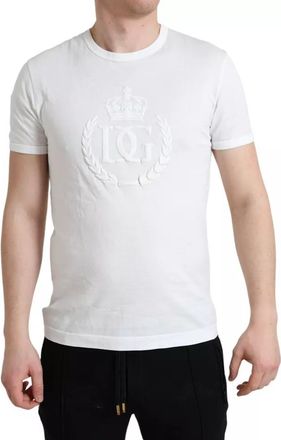 Dolce & Gabbana White Logo Embossed Crew Neck Short Sleeves Mens T-shirt (Pre-Owned)