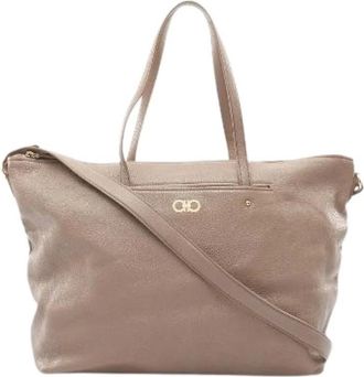 Ferragamo Pre-owned Tote Bags, female, Brown, Size: ONE SIZE Pre-owned Gancini Leather Tote Bag
