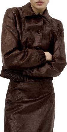 Mango Dundee Croc Embossed Faux Leather Jacket in Brown at Nordstrom, Size X-Small