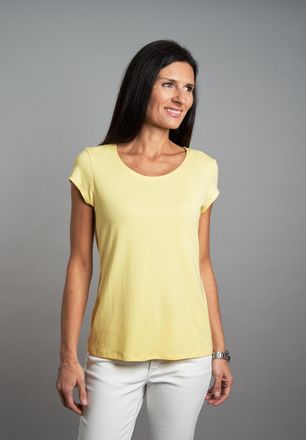 Seidel Moden T-Shirt SEIDEL MODEN, Damen, Gr. 34, vanille,21, Jersey, Obermaterial: 95% Viskose, 5% Elasthan, figurumspielend h&uuml;ftlang, Rundhals, abgesteppte Kante