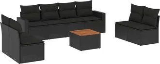 vidaXL Set De Sof&aacute;s De Jard&iacute;n 8 Piezas Y Cojines Rat&aacute;n Sint&eacute;tico Negro Vidaxl