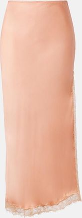 Poupette St Barth Lace-trimmed satin midi skirt