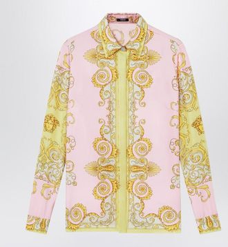 Versace Printed Silk Twill Shirt In Yellow/Pink